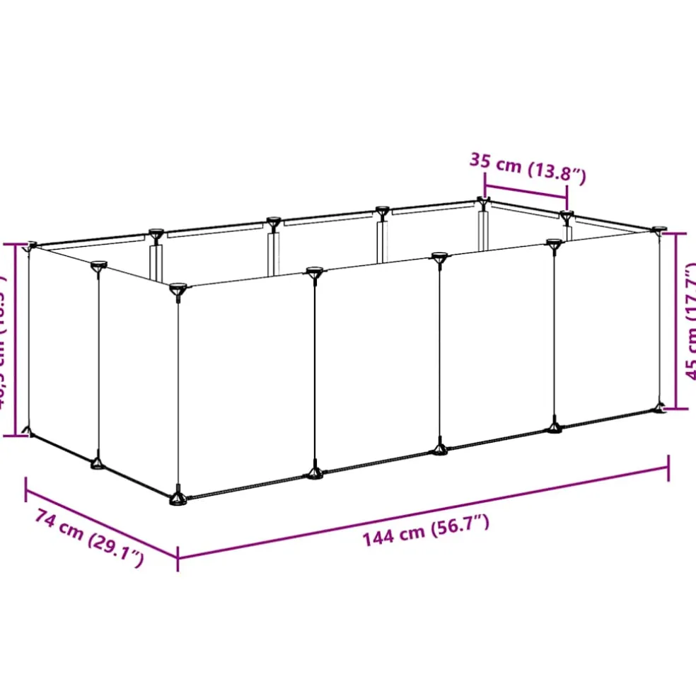 vidaXL Dierenhok klein 144x74x46,5 cm polypropeen en staal zwart