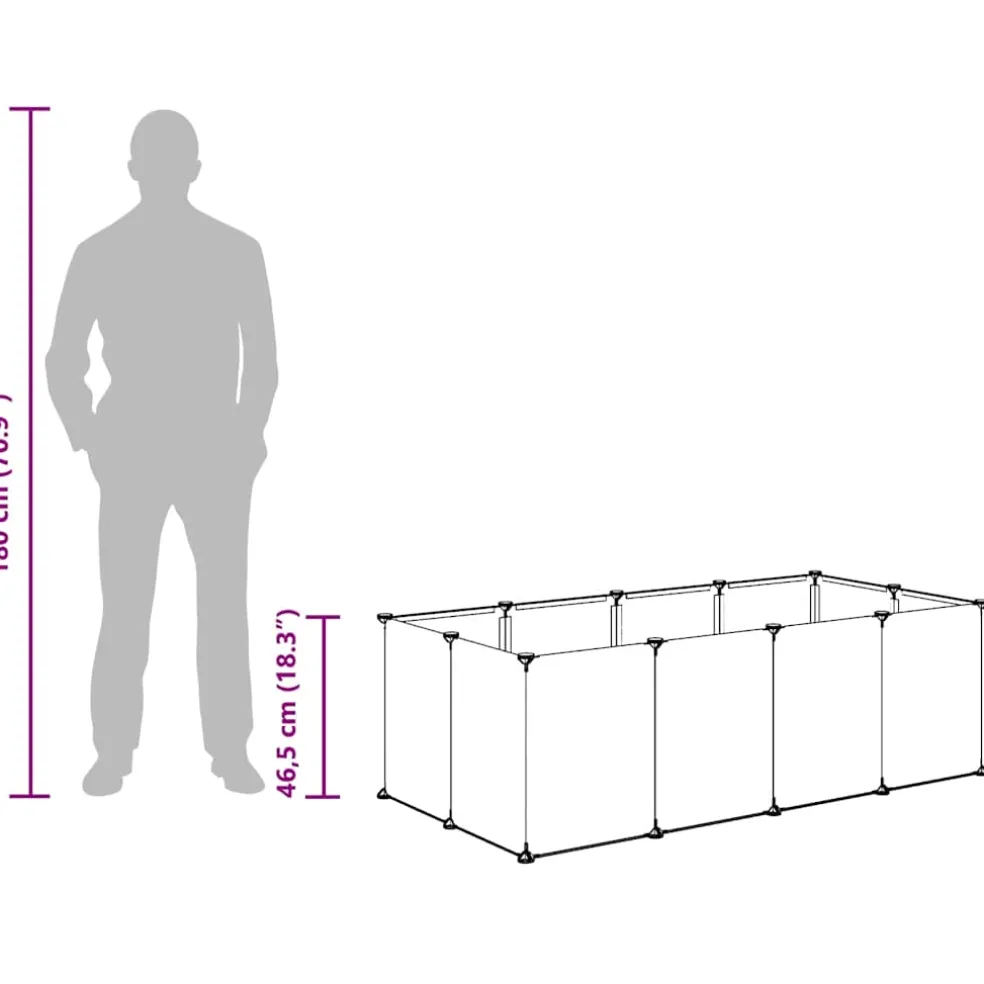 vidaXL Dierenhok klein 144x74x46,5 cm polypropeen en staal zwart