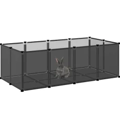 vidaXL Dierenhok klein 144x74x46,5 cm polypropeen en staal zwart