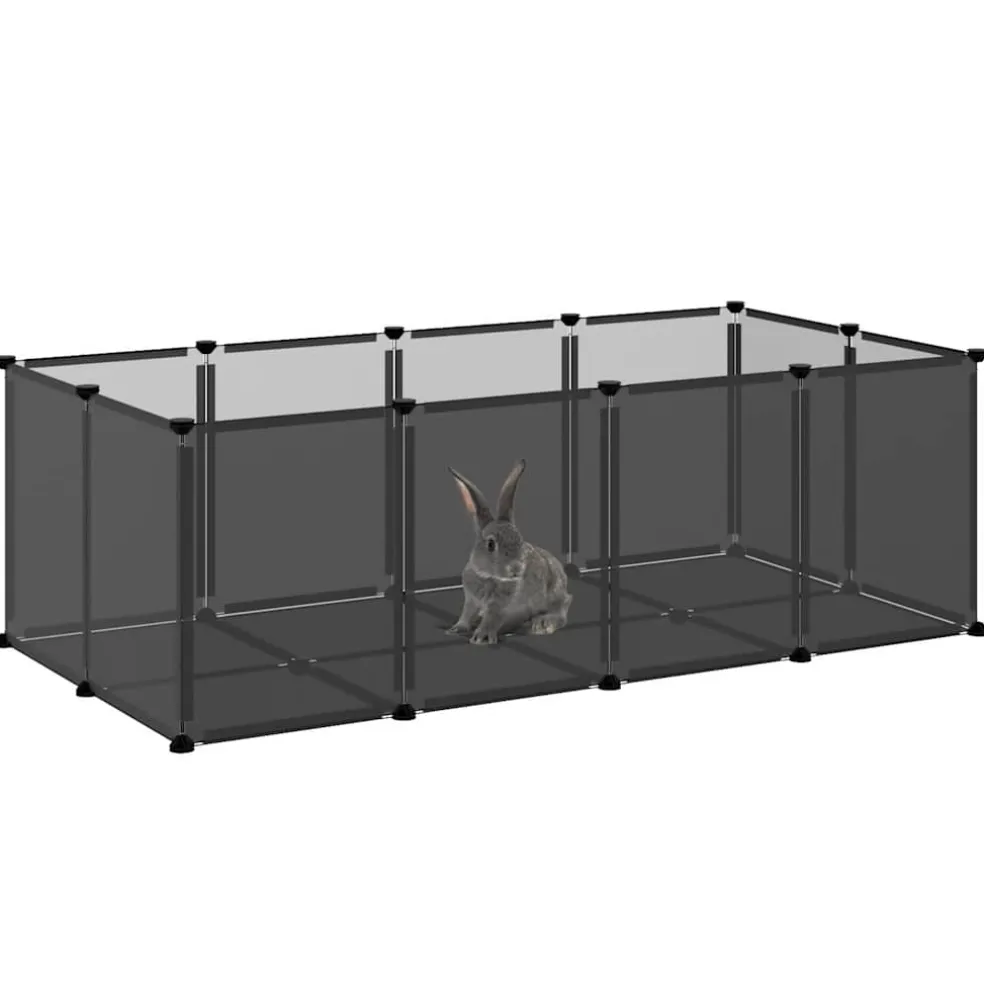 vidaXL Dierenhok klein 144x74x46,5 cm polypropeen en staal zwart