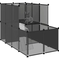 vidaXL Dierenhok klein 142x74x93 cm polypropeen en staal zwart