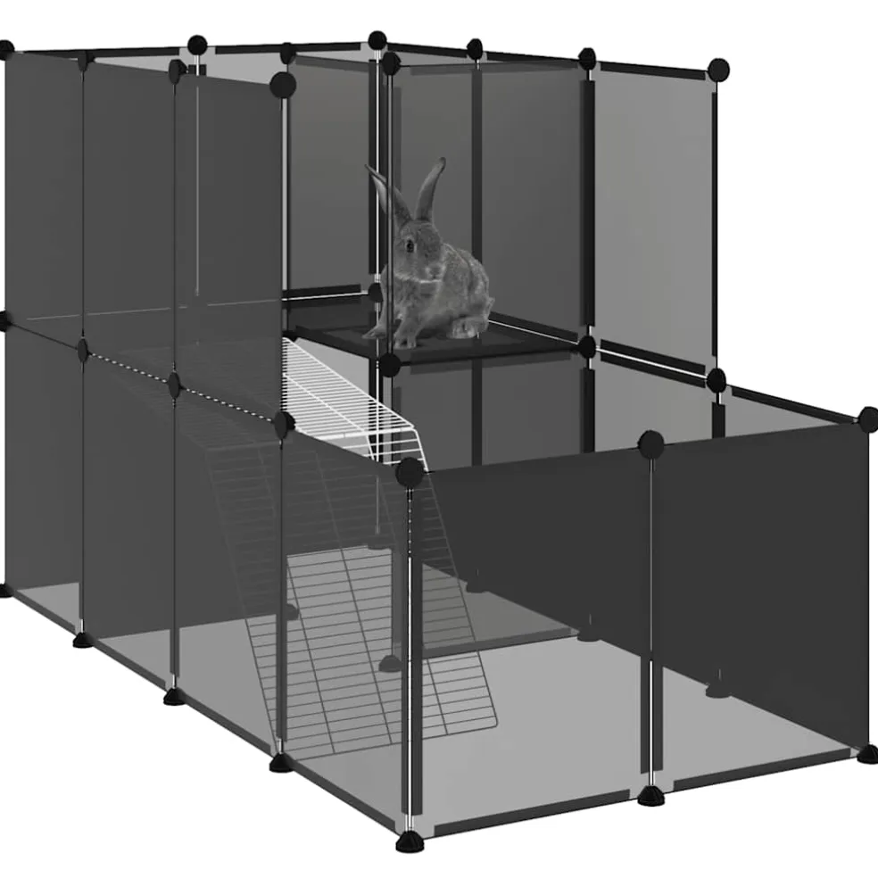 vidaXL Dierenhok klein 142x74x93 cm polypropeen en staal zwart