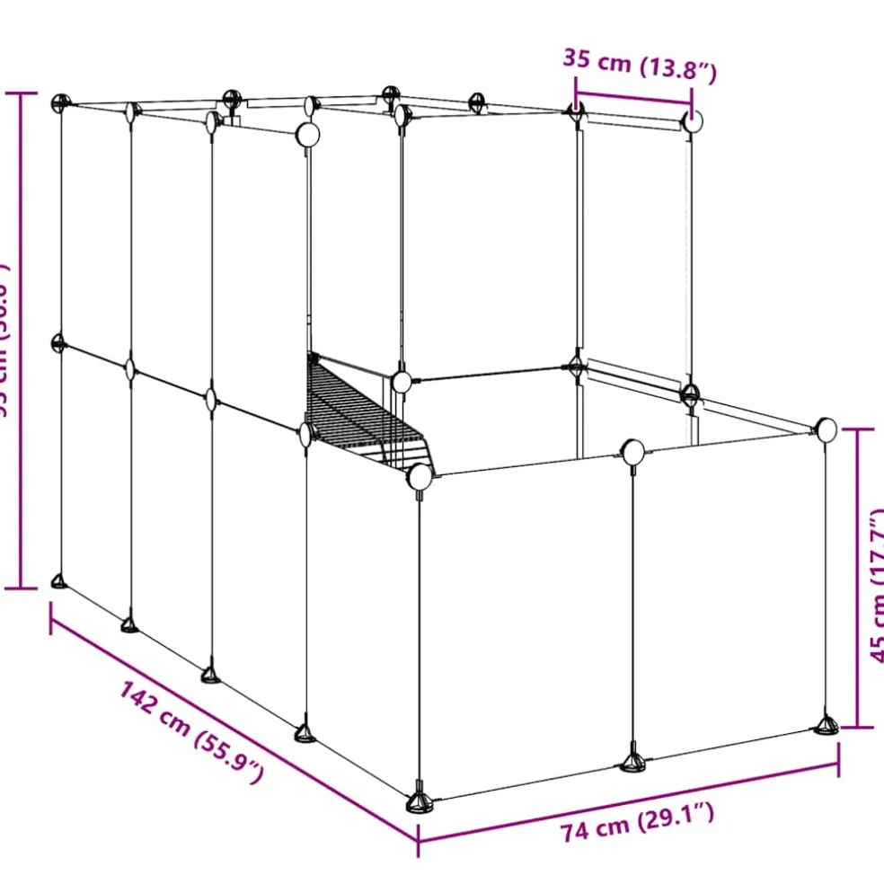 vidaXL Dierenhok klein 142x74x93 cm polypropeen en staal zwart