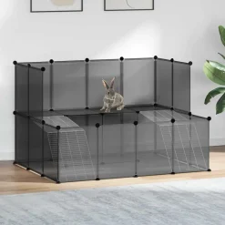 vidaXL Dierenhok klein 143x107x93 polypropeen en staal zwart