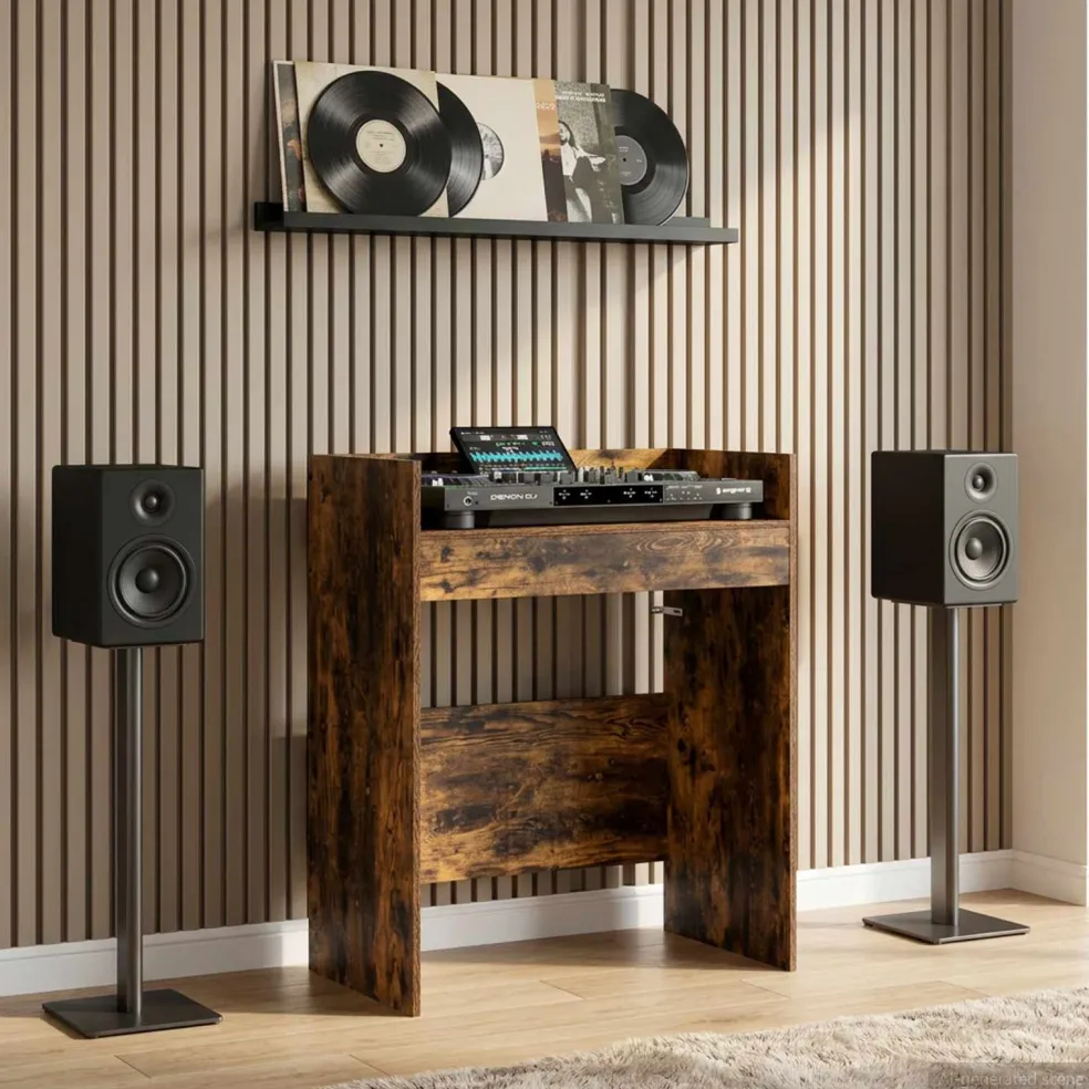 vidaXL DJ Tafel Gerookt eiken 102 x 45 x 102 cm Bewerkt hout