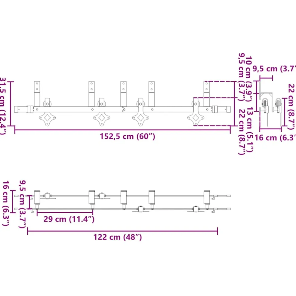 vidaXL Doos met onderdelen voor schuifdeur 152,5 cm staal zwart