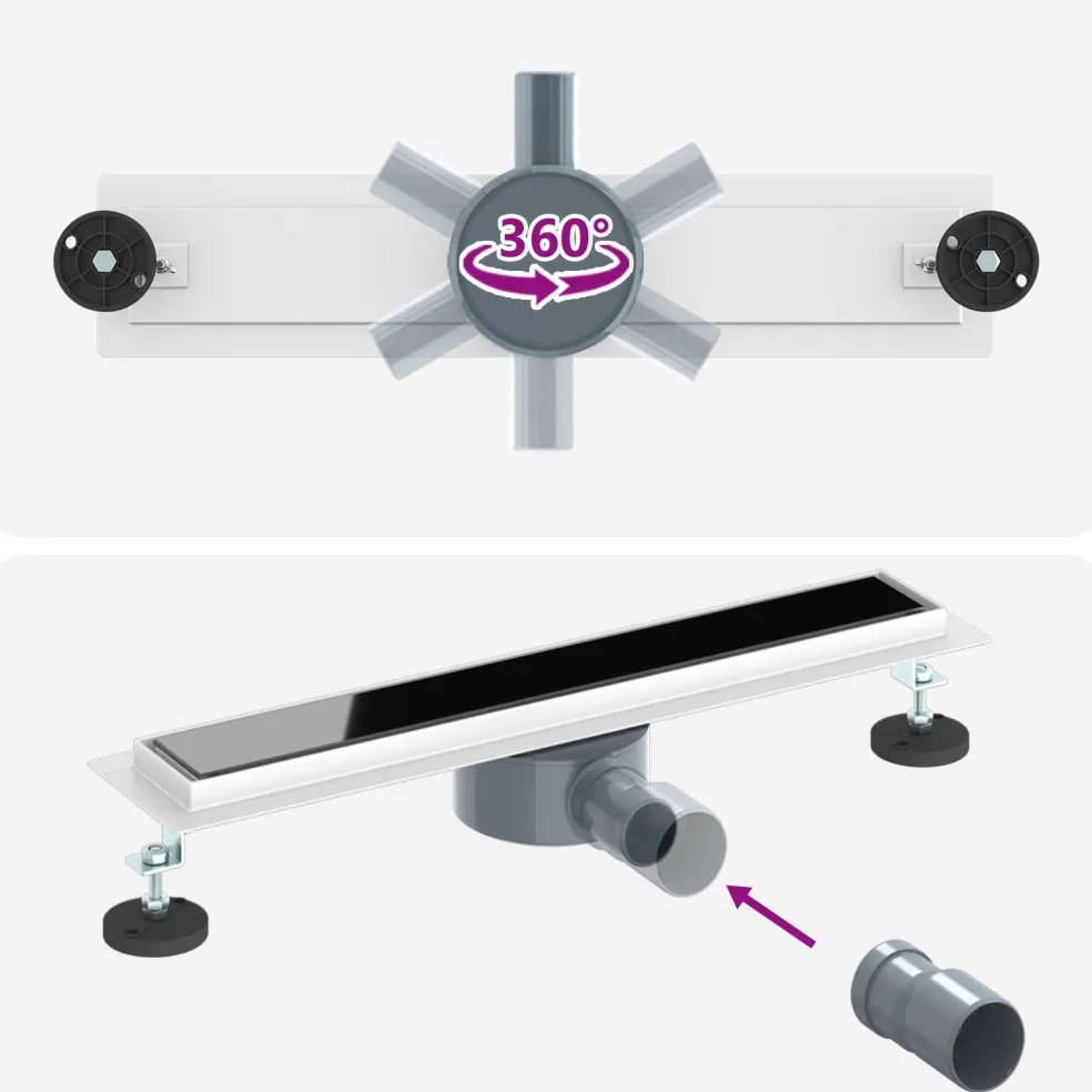 vidaXL Doucheafvoer Glasdeksel met 360° Sifon Zwart 50 cm