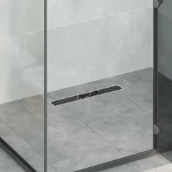 vidaXL Doucheafvoer met Glazen Deksel Zwart 50 cm Roestvrij staal 304