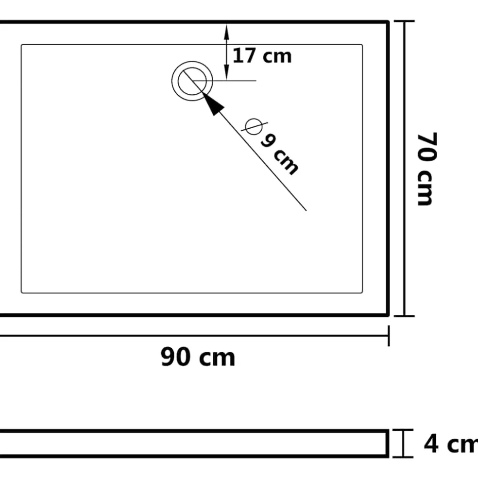 vidaXL Douchebak rechthoekig 70x90 cm ABS zwart