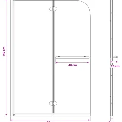 vidaXL Douche Omhulsel Zwart 95 x 140 cm ESG-glas en aluminium