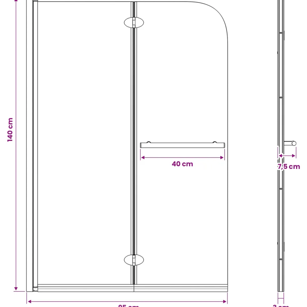vidaXL Douche Omhulsel Zwart 95 x 140 cm ESG-glas en aluminium