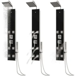 vidaXL Douchepaneel 18x45,5x130 cm glas zwart