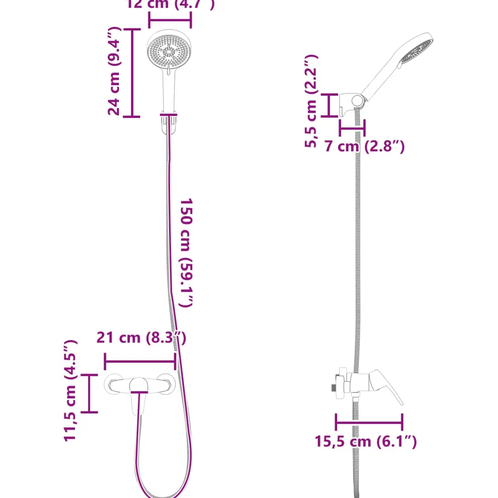 vidaXL Doucheset Chroom G 1 / 2 inch