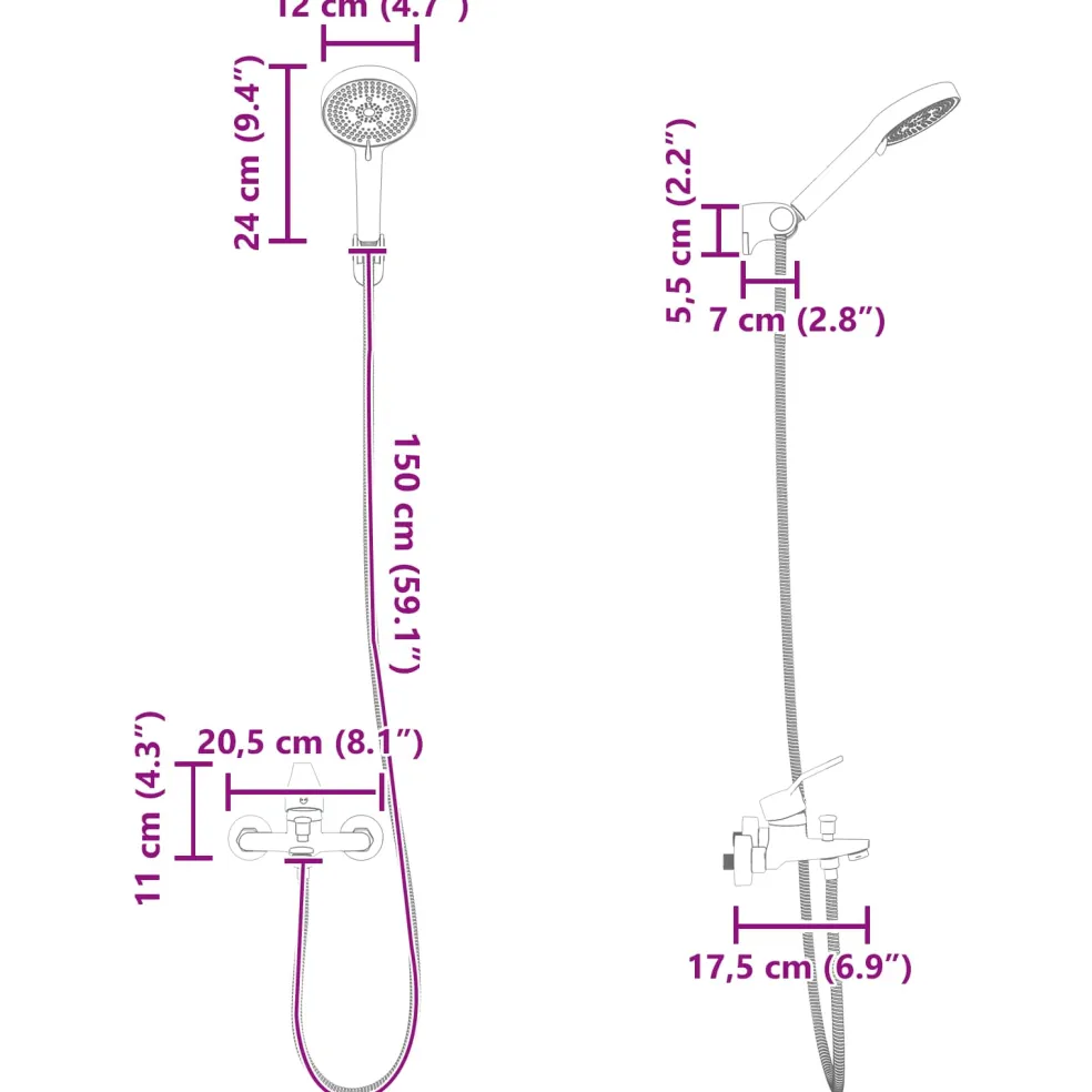 vidaXL Doucheset Zwart G 1/2 inch