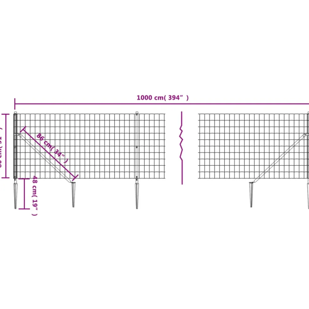 vidaXL Draadgaashek met grondankers 0,8x10 m antracietkleurig