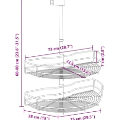 vidaXL Draadmand keuken 2-laags 180 graden 75x38x80 cm zilverkleurig