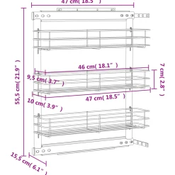 vidaXL Draadmand uittrekbaar 3-laags 47x15,5x55,5 cm zilverkleurig
