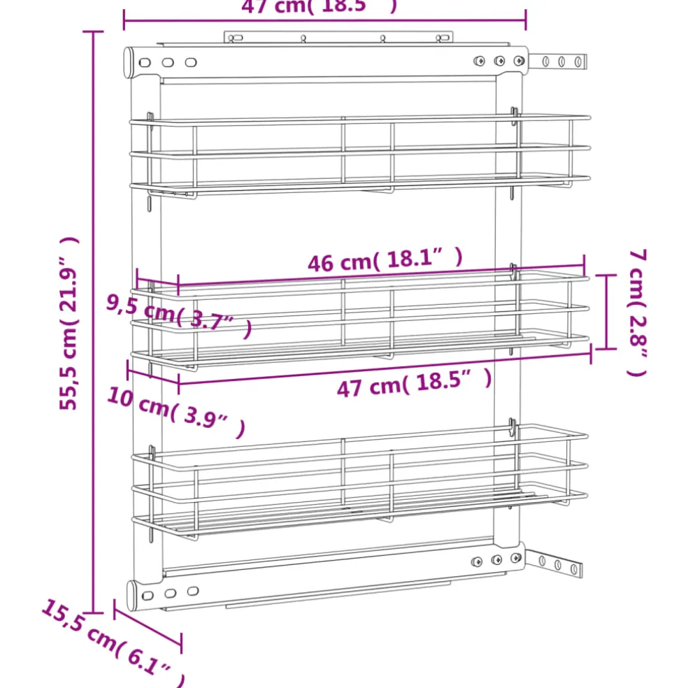 vidaXL Draadmand uittrekbaar 3-laags 47x15,5x55,5 cm zilverkleurig