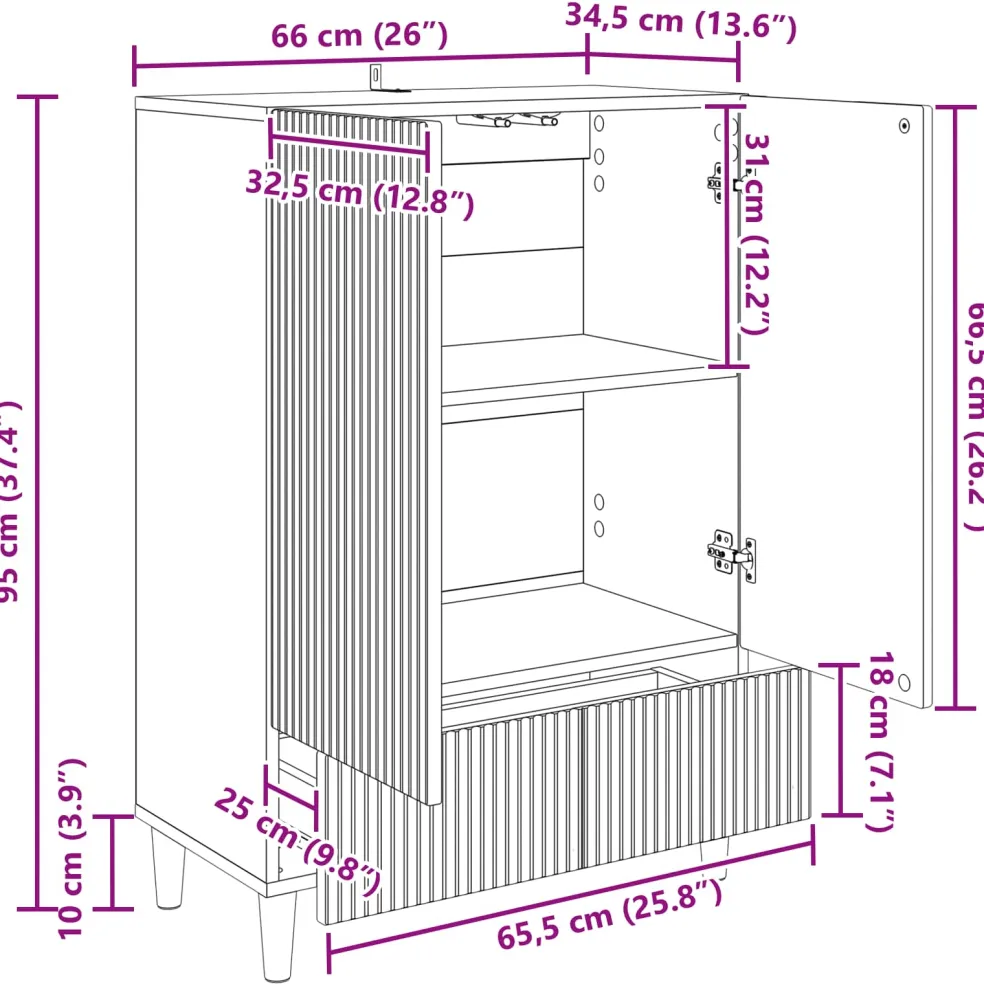 vidaXL Dressoir Artisanaal eiken 66 x 34,5 x 95 cm Bewerkt hout