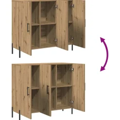 vidaXL Dressoir Artisan Eiken 90 x 34 x 80 cm Bewerkt hout