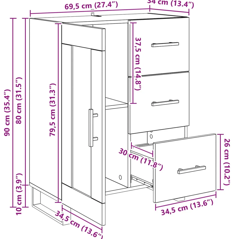 vidaXL Dressoir Artisan Eiken 69,5 x 34 x 90 cm