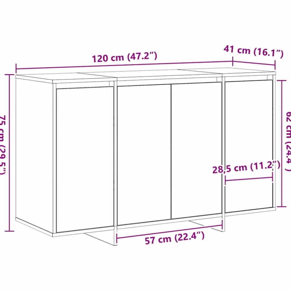 vidaXL Dressoir Artisan Eiken 120 x 41 x 75 cm Bewerkt hout