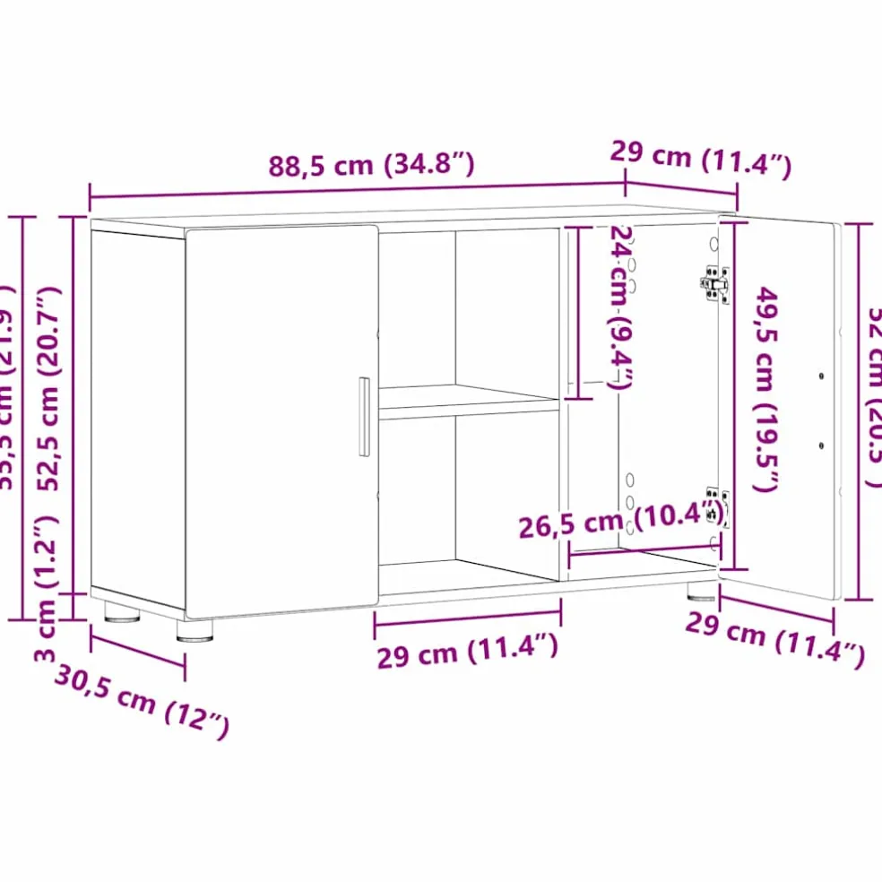 vidaXL Dressoir FLORIN 88,5 x 30,5 x 55,5 cm Artisan Eiken