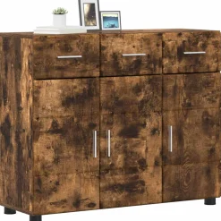 vidaXL Dressoir FLORIN 88,5 x 30,5 x 73 cm Gerookt eiken Bewerkt hout