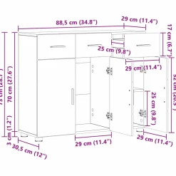 vidaXL Dressoir FLORIN 88,5 x 30,5 x 73 cm Gerookt eiken Bewerkt hout