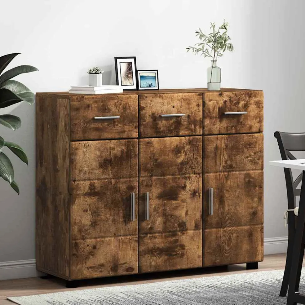 vidaXL Dressoir FLORIN 88,5 x 30,5 x 73 cm Gerookt eiken Bewerkt hout