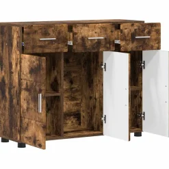vidaXL Dressoir FLORIN 88,5 x 30,5 x 73 cm Gerookt eiken Bewerkt hout