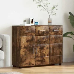vidaXL Dressoir FLORIN 88,5 x 30,5 x 73 cm Gerookt eiken Bewerkt hout