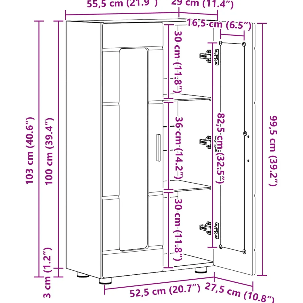 vidaXL Dressoir FLORIN 55,5 x 29 x 100 cm Gerookt eiken Bewerkt hout
