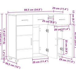 vidaXL Dressoir FLORIN 88,5 x 30,5 x 73 cm Grijs Sonoma Bewerkt hout
