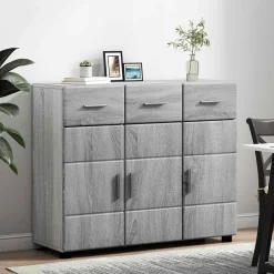 vidaXL Dressoir FLORIN 88,5 x 30,5 x 73 cm Grijs Sonoma Bewerkt hout