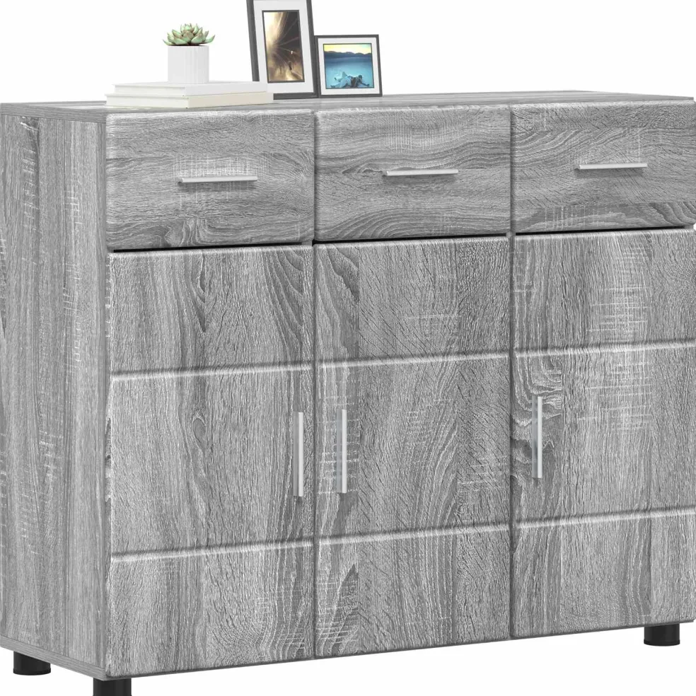vidaXL Dressoir FLORIN 88,5 x 30,5 x 73 cm Grijs Sonoma Bewerkt hout
