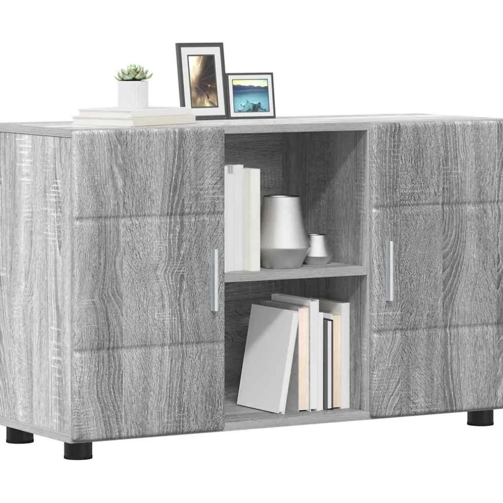 vidaXL Dressoir FLORIN 88,5 x 30,5 x 55,5 cm Grijs Sonoma Bewerkt hout