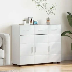 vidaXL Dressoir FLORIN 88,5 x 30,5 x 73 cm Hoogglans wit Bewerkt hout