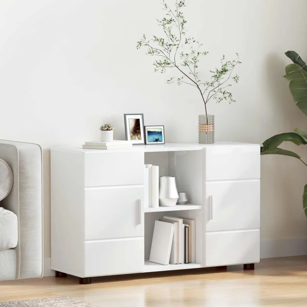 vidaXL Dressoir FLORIN 88,5 x 30,5 x 55,5 cm Hoogglans wit