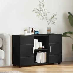 vidaXL Dressoir FLORIN 88,5 x 30,5 x 55,5 cm Zwart Bewerkt hout