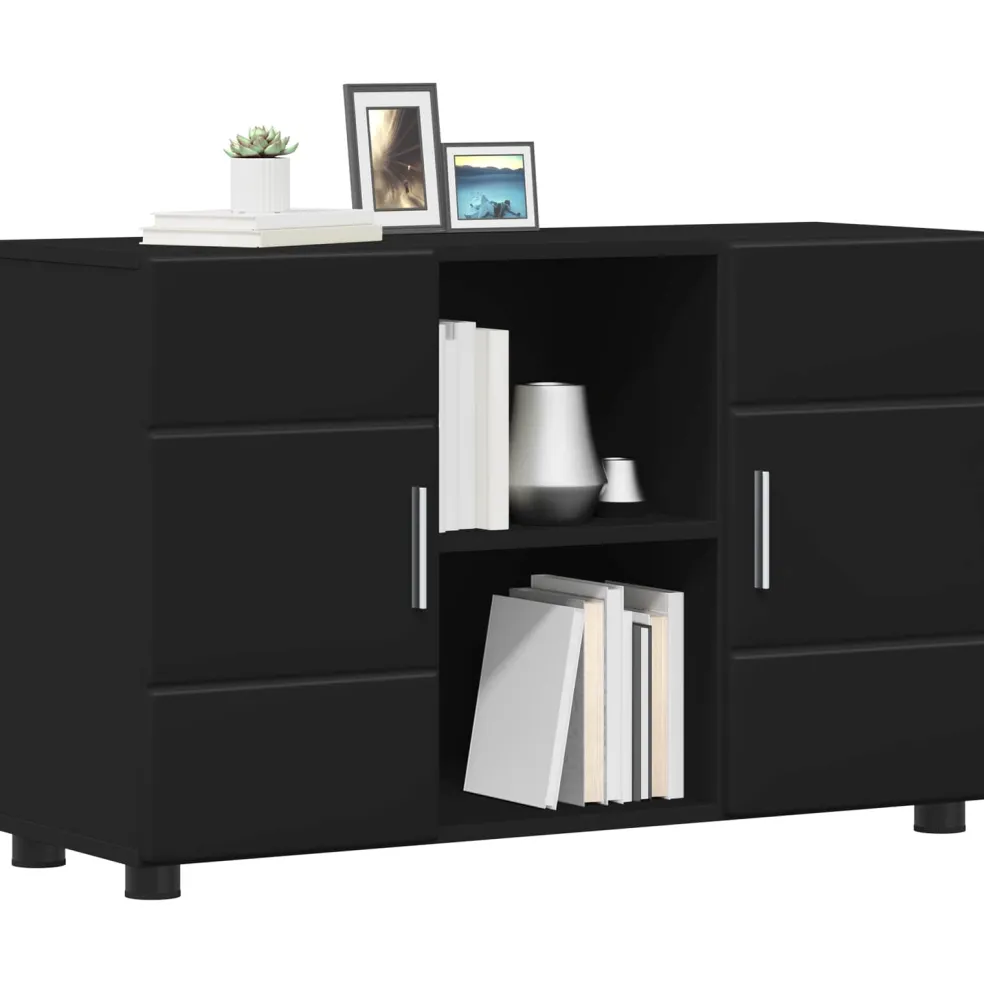 vidaXL Dressoir FLORIN 88,5 x 30,5 x 55,5 cm Zwart Bewerkt hout