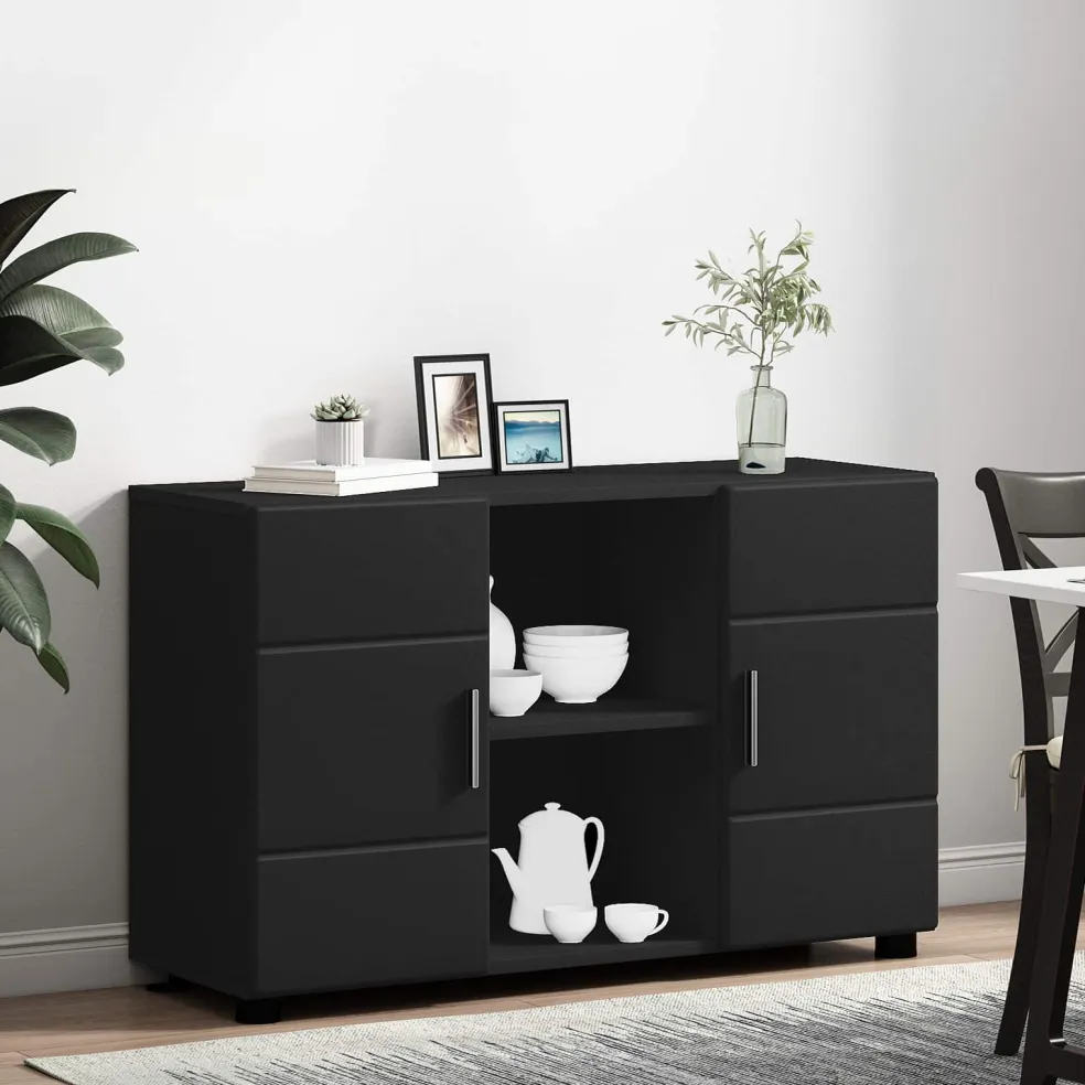 vidaXL Dressoir FLORIN 88,5 x 30,5 x 55,5 cm Zwart Bewerkt hout