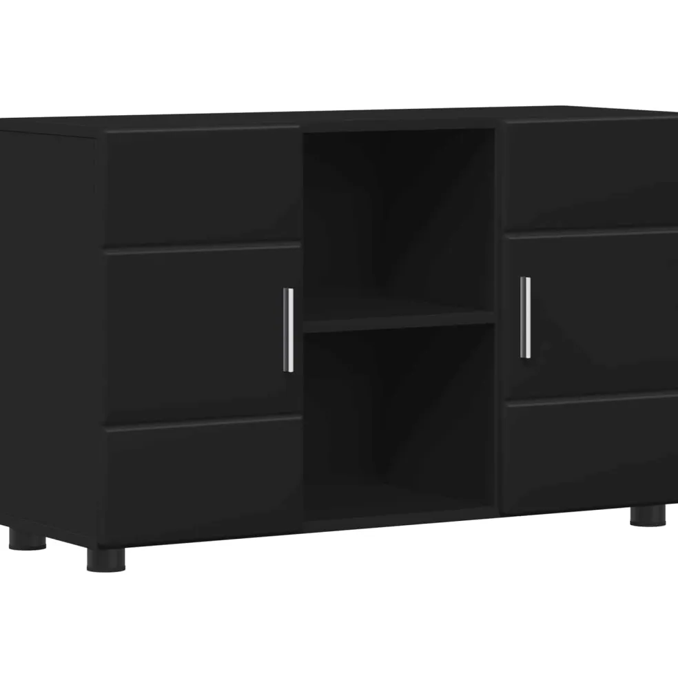 vidaXL Dressoir FLORIN 88,5 x 30,5 x 55,5 cm Zwart Bewerkt hout