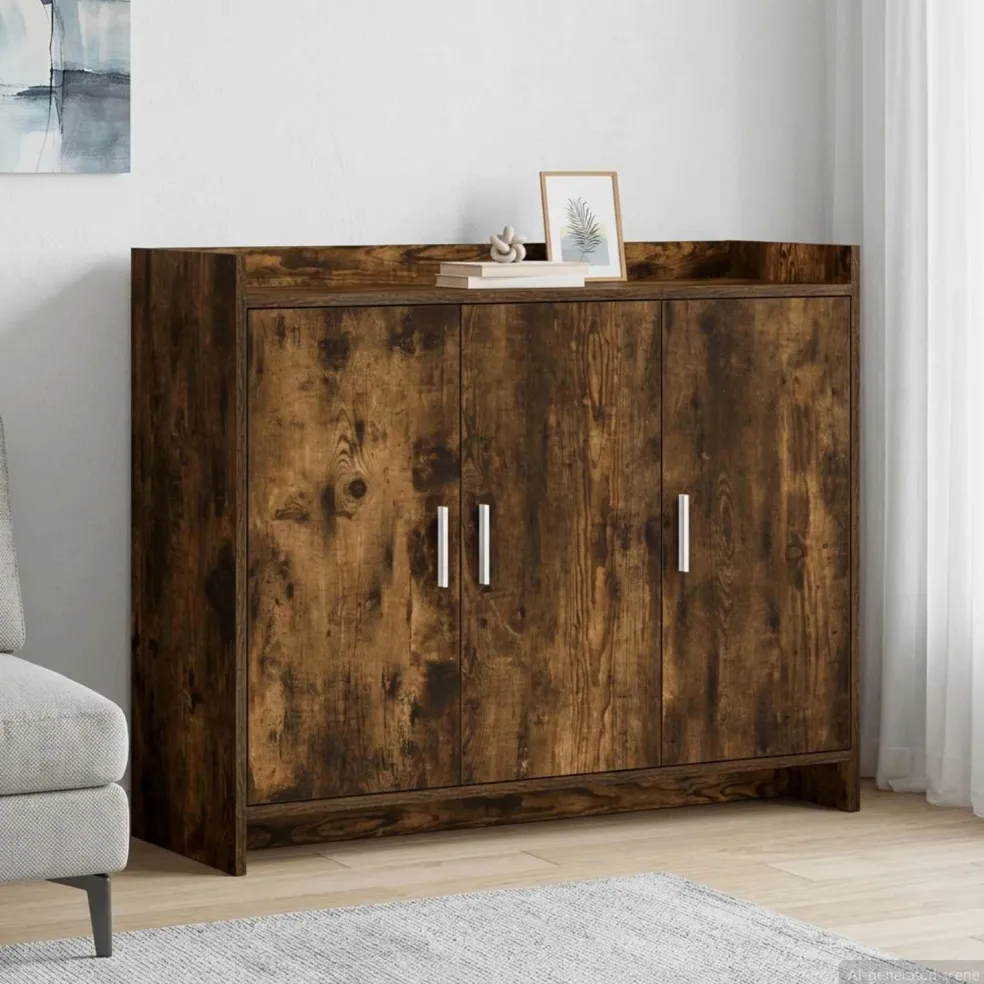 vidaXL Dressoir Gerookt eiken 98,5 x 33 x 80 cm Bewerkt hout