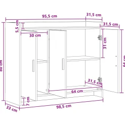 vidaXL Dressoir Gerookt eiken 98,5 x 33 x 80 cm Bewerkt hout