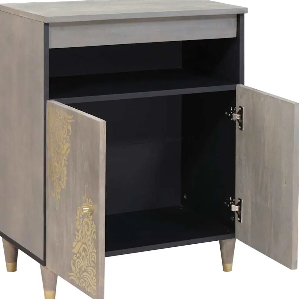 vidaXL Dressoir Grijs en Goud 60 x 33 x 75 cm Massief Mango Hout