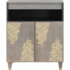 vidaXL Dressoir Grijs en Goud 60 x 33 x 75 cm Massief Mango Hout
