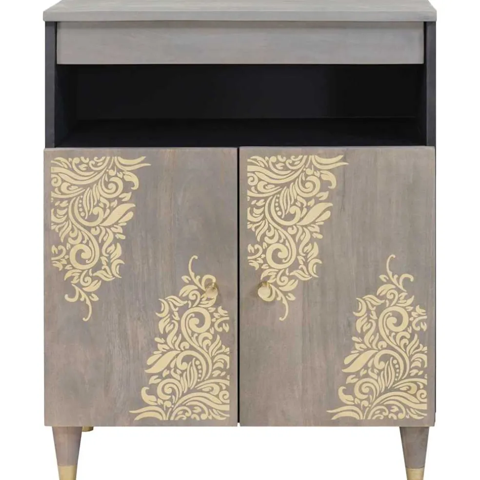 vidaXL Dressoir Grijs en Goud 60 x 33 x 75 cm Massief Mango Hout