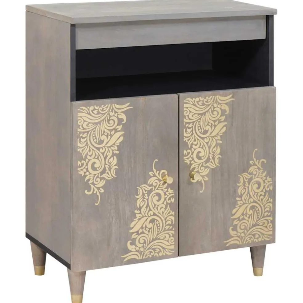 vidaXL Dressoir Grijs en Goud 60 x 33 x 75 cm Massief Mango Hout