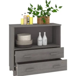 vidaXL Dressoir HAMAR 85x35x80 cm massief grenenhout lichtgrijs
